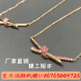 Tifannissm necklace Titanium Steel T Classic for women High version rose gold knot twisted rope pink diamond pendant with exquisite