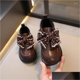 Boots Children Girls Leather Shoes Floral Bow Non-Slip 2024 Spring And Autumn Hook Loop Sweet Princess Casual Loafers Kids Pu Drop Del Otdus