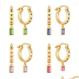 Dangle Chandelier Earrings Exquisite Simple Personality Colorf Zircon Geometric Square Pendant Hoop For Women Bling Jewellery Party Gift Otzmk