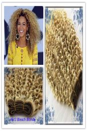 YUNTIAN Product 100g Mongolian Afro Kinky Curly Hair Weave Human Hair Bundles 613 Bleach Blonde Hair Extensions 4B 4C NonRemy Ext2943734