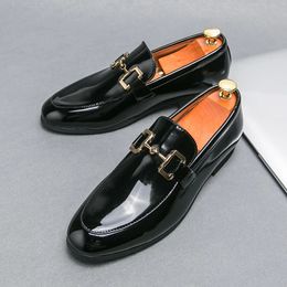Men's Wedding Shoes Black Patent Leather Formal Men Shoes Business Handmade Slip-On Loafers Size 38-46 240102