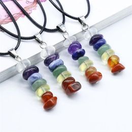 7 Chakra Stone Necklace Natural Raw Quartz Healing Yoga Pendulum Pendant for Women Girls Me339m