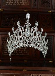 Cheap Silver Crystals Wedding Tiaras Beaded Bridal Crowns Diamond Head Pieces Rhinestone Headband Shining Hair Accessories Pageant9547611