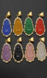 Vaf Whole Green Gold Jade Buddha Mini Small Pink Orange Lavender Collier Budda Bhudda Buddah Stone Pendant Necklace6361689