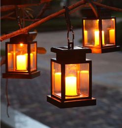 Solar Lights Outdoor Hanging Lantern Garden for Patio Landscape Yard Warm White Candle Flicker Auto Sensor On Off8478182