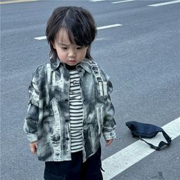 Fashion Kids tie-dye shirt boys lapel single breasted long sleeve casual shirts 2024 spring children stripe bottoming tops Z6436