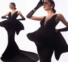 Sexy Maternity Dresses For Po Shoot Deep V Neck Maxi Gown Women Pregnant Pography Props Long Pregnancy Dress224S8947993