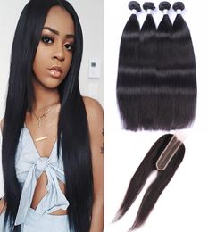 Peruvian Human Hair Extensions 830inch Straight 4 Bundles With 2X6 Lace Closure Middle Part Silky Straight 26 Closure With Bundl3568243