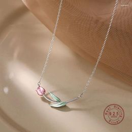Pendants Aesthetics Oil Dripping Tulip Pendant Necklace Women 925 Sterling Silver Fashion Charm Anniversary Jewelry Gift