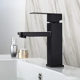 Bathroom Sink Faucets Counter Waterfall Water Tap Basin Mixer & Cold Deck Mounted Square Mono Single Lever Faucet