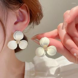 Stud Earrings Royal Engagement Wedding For Women Dazzling Zircon Stone Setting Pure White Colour Double Layered Petal Accessories