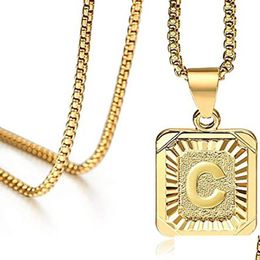 Pendant Necklaces 26 Lettes English Initial Necklace Square Capital Letter Pendant Necklaces With Gold Chain Wome Men Fashion Jewellery Dhx72