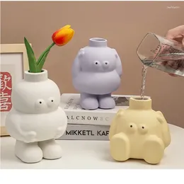 Vases Creative Cartoon Doll Ceramic Vase Cute Decoration Living Room Dry Flower Arrangement Bottle Dining Table Anime Figure