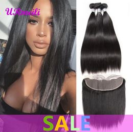 10A Human Hair Bundles With Frontal Brazilian Straight Virgin Hair Bundles With Closure 13x 4 Ear To Ear Lace Frontal Closure With5653935
