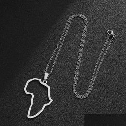 Pendant Necklaces Shape Africa Map Pendant Necklace Stainless Steel Hip Hop Gold Chains Necklaces For Women Men Fashion Jewellery Drop D Dhklp
