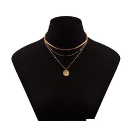 Pendant Necklaces Mtilayer Choker Necklace Sier Gold Chains Coin Pendant Necklaces Wrap Women Fashion Jewellery Will And Sandy Gift Drop Dhehv