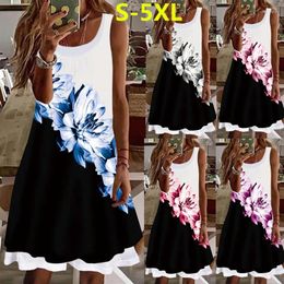 Casual Dresses Botanical Floral Patchwork Print Women's Dress Summer Sleeveless Knee-length For Ladies Female Skirt Clothes