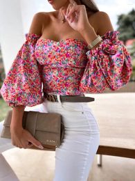 Women's Blouses 2024 Women Top Sexy Summer Off Shoulder Floral Boho Casual Backless Blouse Female Holiday Slash Neck Tops Clothing