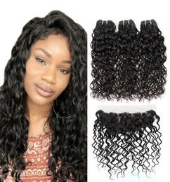 Whole 10A Brazilian Water Wave With Frontal Peruvian Wet and Wavy Hair 3 Bundles With 134 Lace Frontal Malaysian Natrual Wave8472269