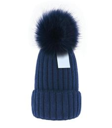 Cheap Whole beanie New Winter caps Knitted Hats Women bonnet Thicken Beanies with Real Raccoon Fur Pompoms Warm Girl Caps pomp75025206579