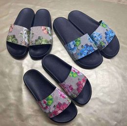 Designer Slippers Men Women Slipper Flowers Printing Leather Platform Shoes Rubber Slides Brand Summer Blooms Sandals With Original Box 365