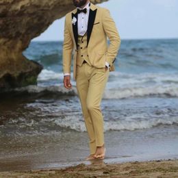 Men's Suits Custom Made Classic Khaki Beach Wedding For Groom Slim Fit Formal Prom Party Men Suit Tuxedo Jacket Pants Vest 3 Pieces