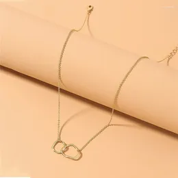 Pendant Necklaces European And American Golden Geometric Double Ring Buckle Ins Necklace For Women