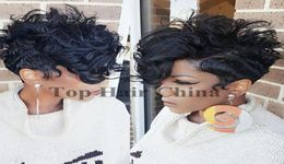 Top Short Kinky Curly Hair Full Wig Simulation Human Wig Synthetic Wigs virgin hair Brazilian Malaysian Indian Wigs For Black Wome5571373