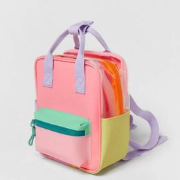 Peach Jelly patchwork color translucent extended shoulder strap personality shopping ladies children cute printed backpack 231229