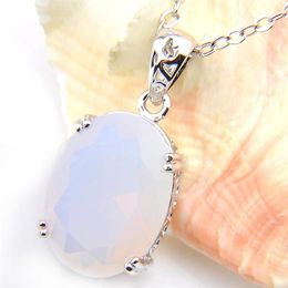 LuckyShine Wedding Party Jewellery Vintage Oval White Moonstone Pendants Silver Charms Womens Necklace Pendants3346