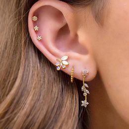 Stud Earrings Fashion Mini Zircon Cartilage Piercing For Women Gold Color Leaf Flower Tragus Earring Korean Jewelry
