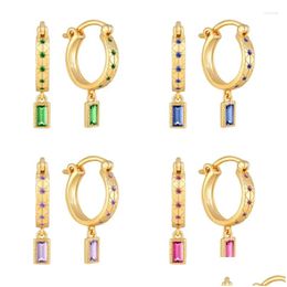 Dangle Chandelier Earrings Exquisite Simple Personality Colorf Zircon Geometric Square Pendant Hoop For Women Bling Jewellery Party Gift Ottuw