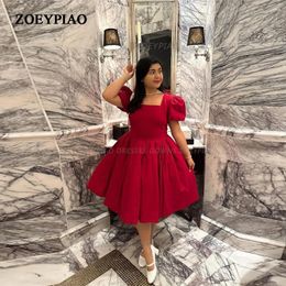 Party Dresses Red Simple A Line Short Sleeves Evening Square Neck Cocktail Women Princess Formal Prom Gowns 2024