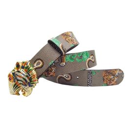 Western Tiger Print Design Leather Strap Men Belt Rhinestone Tiger Buckle Men Jeans 2011245254429