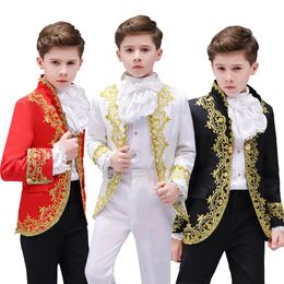 Boys European Style Court Drama Costume Children Golden Flower Stage Prince Charming Performance Clothing Set Kids Blazer Pants 240102