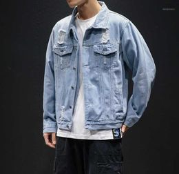 Men Light Blue Denim Jackets Holes Jean Male Jackets Clothing Leisure Coats Mens Cotton Outwear Jeans Plus Size Outwear16238366