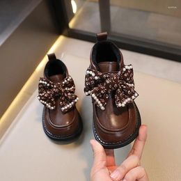 Boots Children Girls Leather Shoes Floral Bow Non-slip 2024 Spring And Autumn Hook & Loop Sweet Princess Casual Loafers Kids PU