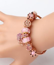 Strands Rose gold long peach blossom glass beads bracelet DIY pendant alloy beaded bracelet4486316