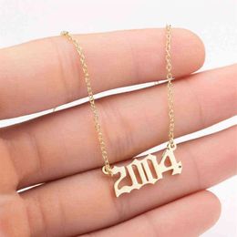 Stainless Steel 2002 2003 2004 2005 2006 Number Pendant Necklaces Women Femme Statement Necklace Year Number Jewlery Collier G1213287z