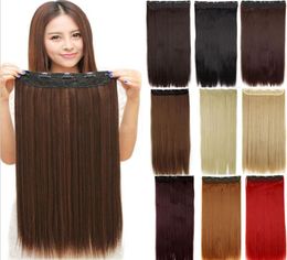 24 inch60cm Long Straight Women Clip in Hair Extensions Black Brown High Tempreture Synthetic Hair Piece 130g6138781