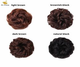 100 Real HumanHair Scrunchie Elastic Band Updo Extensions Hair Bun Topknot Black Brown Curly Chignons7952684