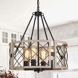 Chandeliers D19'' Farmhouse Chandelier 4-Light Adjustable Dining Room Light Fixture Kitchen Island Lighting Rustic Hanging Lights