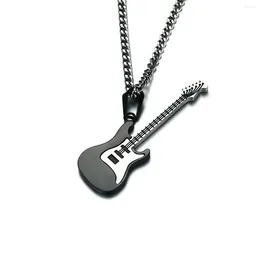 Pendant Necklaces Men's Guitar Music Stainless Steel Necklace With Chain (Black Pendant) Cassette Pick