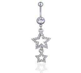 D0711 Double Stars Belly Navel Button Ring Clear Colour 14Ga 10mm Length4087372
