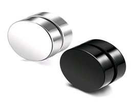 Punk Fake Mens Stud Earrings Black Silver Stainless Steel Magnet Round Ear Clip for Men Women Mix size 6mm 10mm 12mm4723554