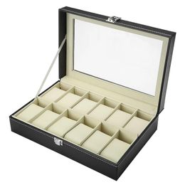 Rings 2/3/4/5/6/10/12/18/20 Grids Pu Leather Watch Box Display Case Holder Black Storage Box Organiser for Men & Women Best Gift Box