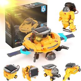 DIY 6 In 1 Solar Robot Car Space Ship Toys Technology Science Kits Solaire Energy Technological Gadgets Scientific Toy Boys 240102