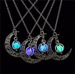 Glow In the Dark Pendant Necklaces For Women Silver Plated Chain Long Night Moon Necklaces Women Fashion Jewelry Necklaces GB658391325