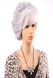 Short Curly Wigs For Old Women White Grey Ombre Hair With Bangs Synthetic Hair full wig Cosplay73456011678764