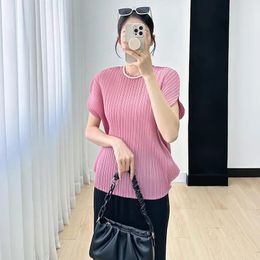 Women's T Shirts Miyake Original Tops Summer High-end Pleated Casual Solid Colour Simple Versatile Thin Loose T-shirt Plus Size
